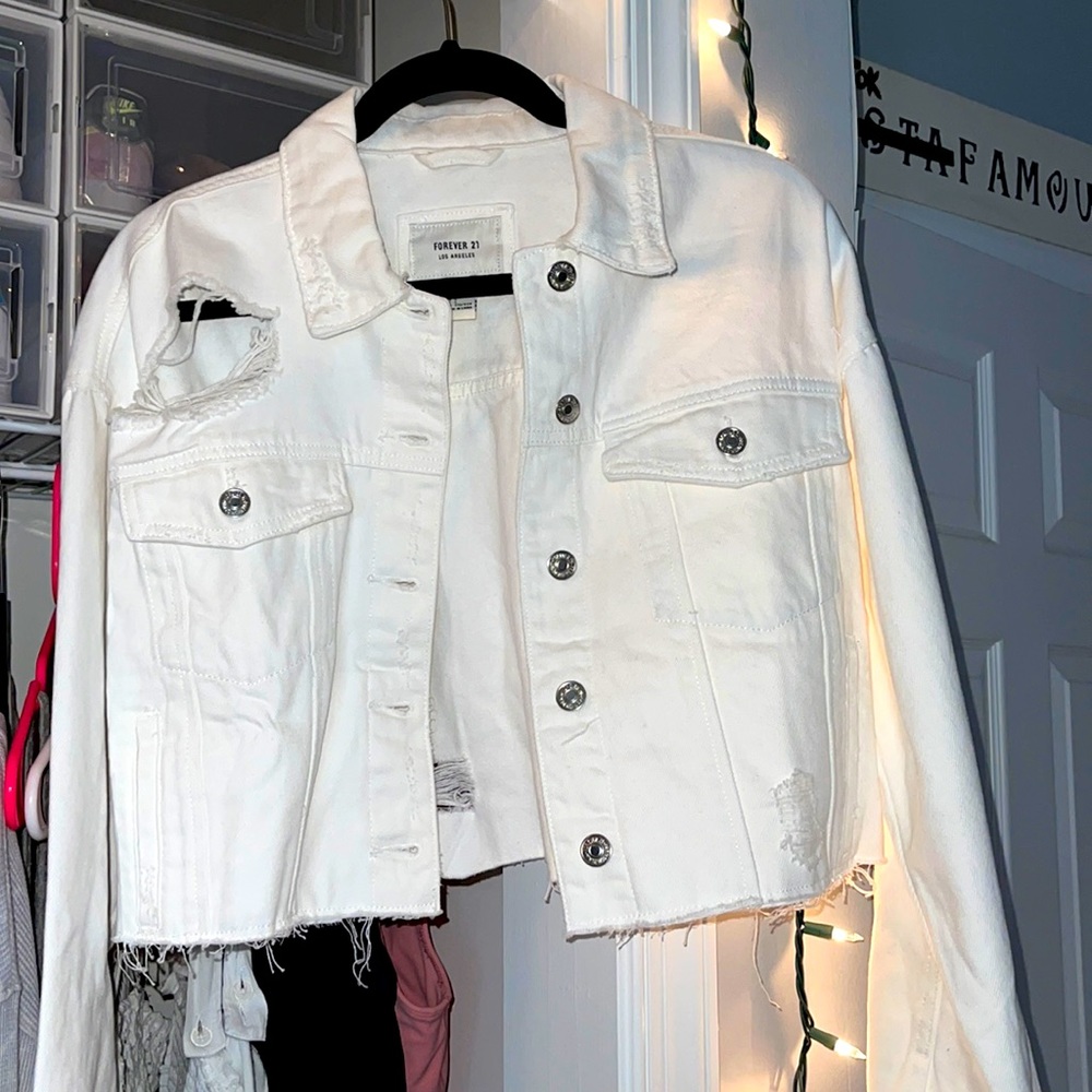 White cropped, ripped Jean jacket